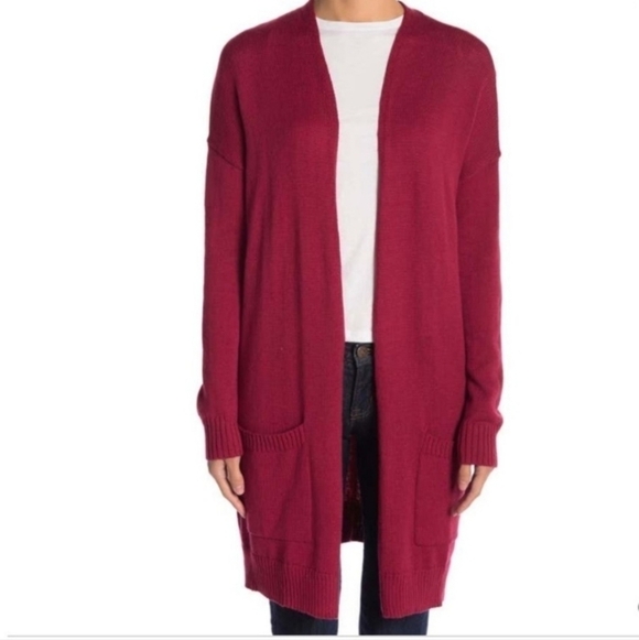 Abound Crimson Red Open Front Long Duster Cardigan Knit Sweater Size Medium Nwt - Picture 9 of 9